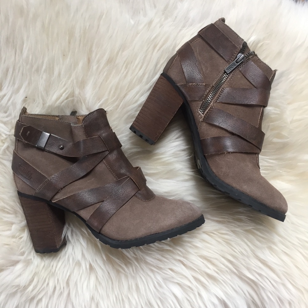 Von Dutch Strappy Leather Heel Ankle Boots